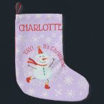 Calcetín Navideño Pequeño Navidades inteligentes Snowman Snowflakes Personal<br><div class="desc">Este surtido de Navidades personalizado presenta un bonito diseño de snowman y copos de nieve. Personalizarlo con un nombre.</div>