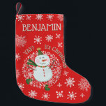 Calcetín Navideño Pequeño Navidades inteligentes Snowman Snowflakes Personal<br><div class="desc">Este surtido de Navidades personalizado presenta un bonito diseño de snowman y copos de nieve. Personalizarlo con un nombre.</div>