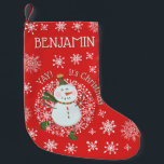 Calcetín Navideño Pequeño Navidades inteligentes Snowman Snowflakes Personal<br><div class="desc">Este surtido de Navidades personalizado presenta un bonito diseño de snowman y copos de nieve. Personalizarlo con un nombre.</div>