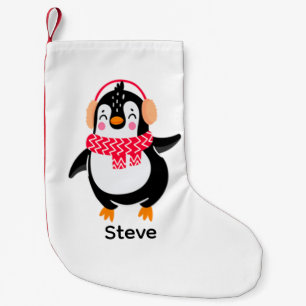 Calcetín Navideño Pequeño Navidades Jolly Penguin en una bufanda con bocanad