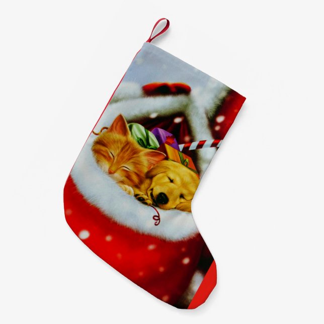 Calcetín Navideño Pequeño Navidades Kitten & Puppy Stocking (Frente (Colgado))