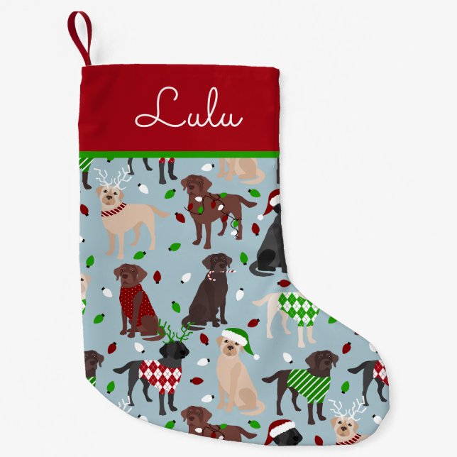 Calcetín Navideño Pequeño Navidades Labrador Recuperador Perros Nombre perso (Anverso)