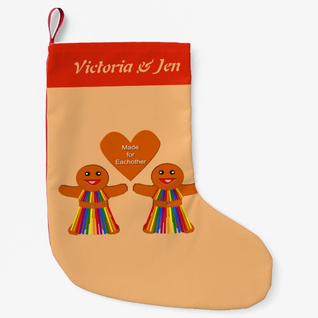 Calcetín Navideño Pequeño Navidades lesbianas Gingerbread Damas Personalizad (Anverso)