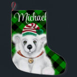Calcetín Navideño Pequeño Navidades lindo oso polar cachorro, cachorro de os<br><div class="desc">Este encantador ilustracion de un florido cachorro de oso polar adorado con un gorra balancín de Navidades y un collar de jingle dorado es la adición perfecta a la colección de cualquier amante de los animales. Con una piel suave y borrosa y unos ojos brillantes y curiosos, este pequeño club...</div>