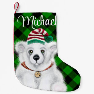 Calcetín Navideño Pequeño Navidades lindo oso polar cachorro, cachorro de os