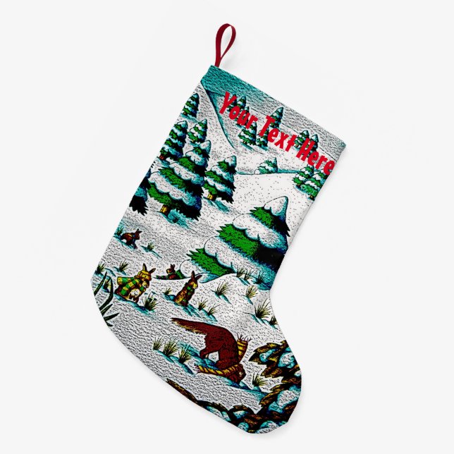 Calcetín Navideño Pequeño navidades lindos de zorro y conejo (Frente (Colgado))