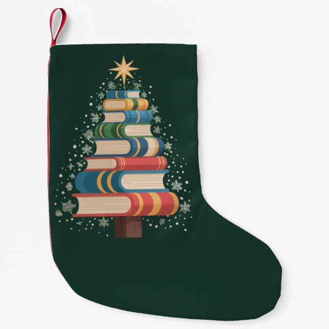 Calcetín Navideño Pequeño Navidades Maestros Libros Árboles Navidad Leyendo  (Anverso)
