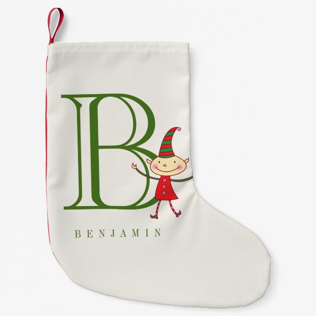 Calcetín Navideño Pequeño Navidades mágicos personalizados Nombre elf Monogr (Anverso)