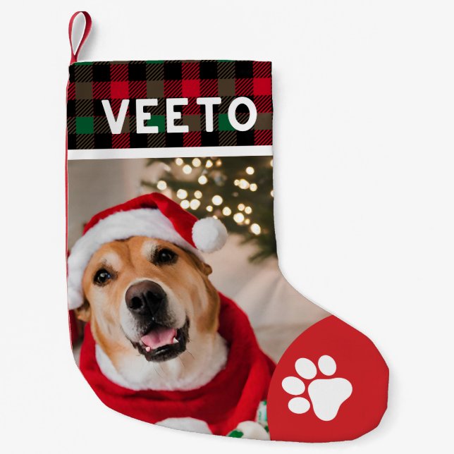 Calcetín Navideño Pequeño Navidades mascota foto personalizado perro amantes (Anverso)