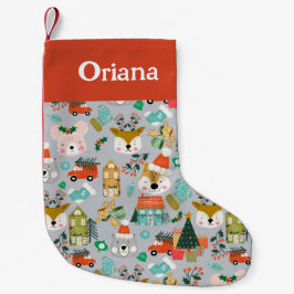 Calcetín Navideño Pequeño Navidades medias Woodland Santa Animals Grey