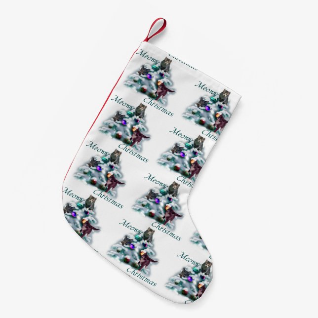 Calcetín Navideño Pequeño Navidades Meowy (Frente (Colgado))