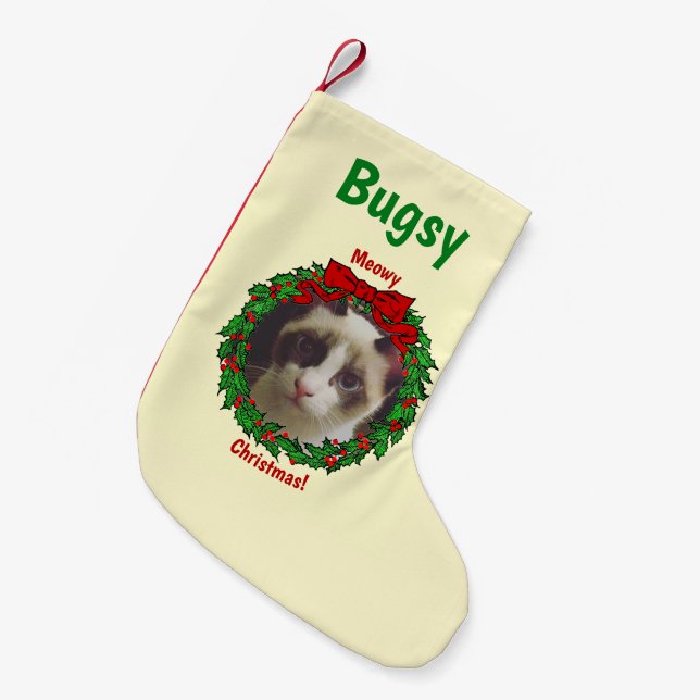Calcetín Navideño Pequeño Navidades Meowy del marco de la flor hueca Holly a (Frente (Colgado))