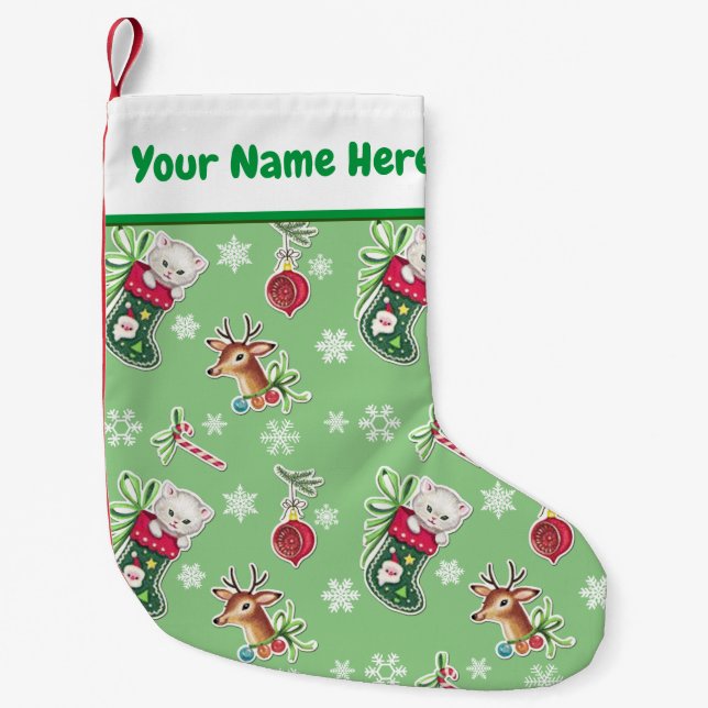 Calcetín Navideño Pequeño Navidades Meowy felices renos (Anverso)