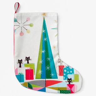 Calcetín Navideño Pequeño Navidades modernos de la era retro atómica a medi