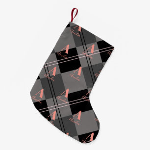 Calcetín Navideño Pequeño Navidades Monograma Rosa Negro Gris