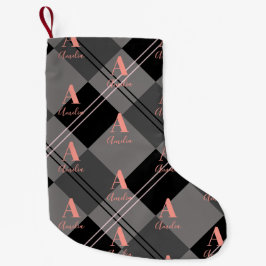 Calcetín Navideño Pequeño Navidades Monograma Rosa Negro Gris