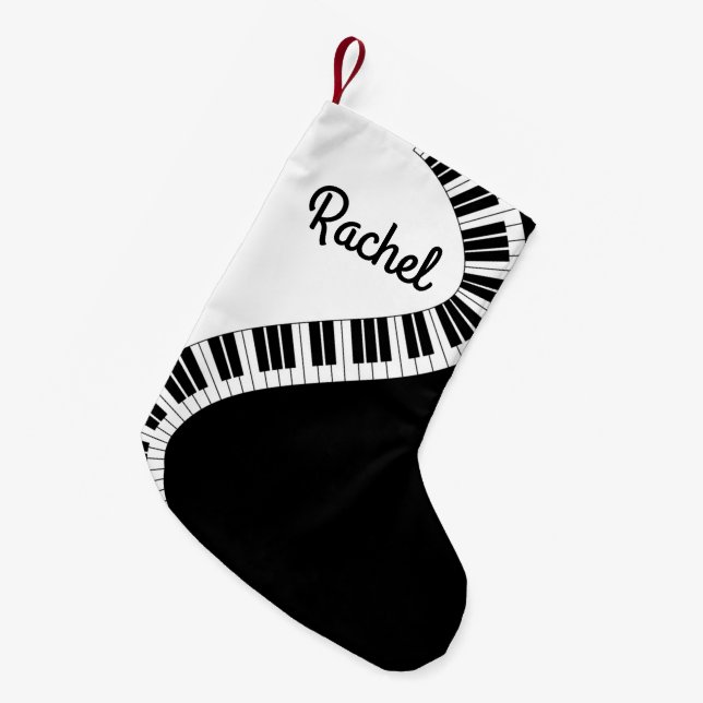 Calcetín Navideño Pequeño Navidades musicales del teclado de piano personali (Frente (Colgado))