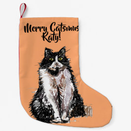 Calcetín Navideño Pequeño Navidades naranjas de Tuxedo Cat Merry Catsmus