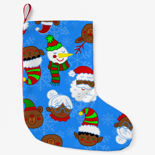 Calcetín Navideño Pequeño navidades negros mrs claus african santa elf bear (Anverso)