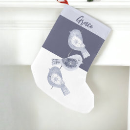 Calcetín Navideño Pequeño Navidades nórdicos Aves azules