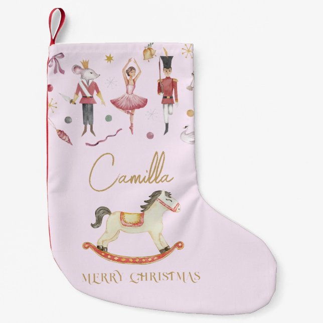 Calcetín Navideño Pequeño Navidades Nutcracker Ballerina Rocking Horse Kids (Anverso)