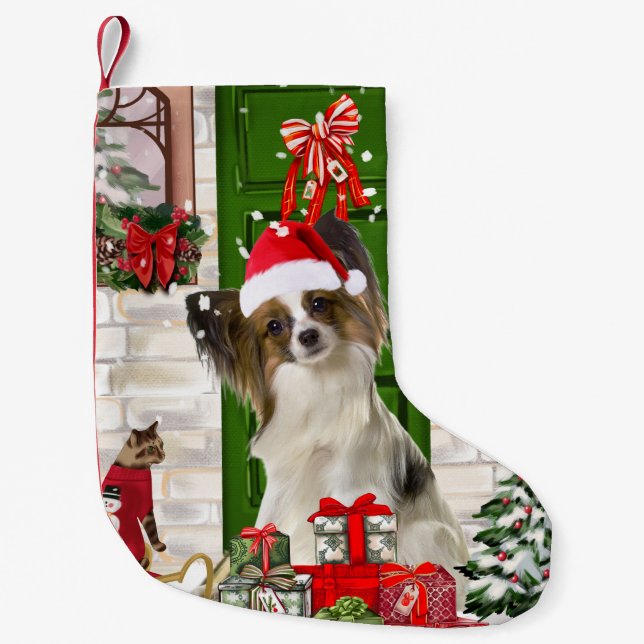 Calcetín Navideño Pequeño Navidades Papillon Dog (Anverso)