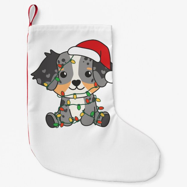 Calcetín Navideño Pequeño Navidades Pastores Australianos Animales De Invier (Anverso)