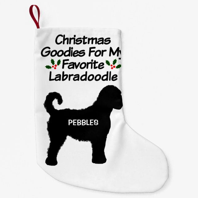 Calcetín Navideño Pequeño Navidades Perro de Labradoodle favorito (Anverso)