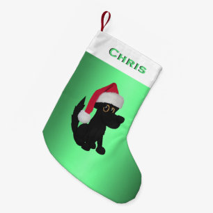 Calcetín Navideño Pequeño Navidades Perro negro Verde Personalizado