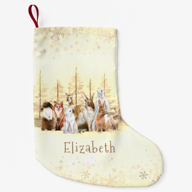 Calcetín Navideño Pequeño Navidades Personalizado de acuarela marrón de anim (Anverso)