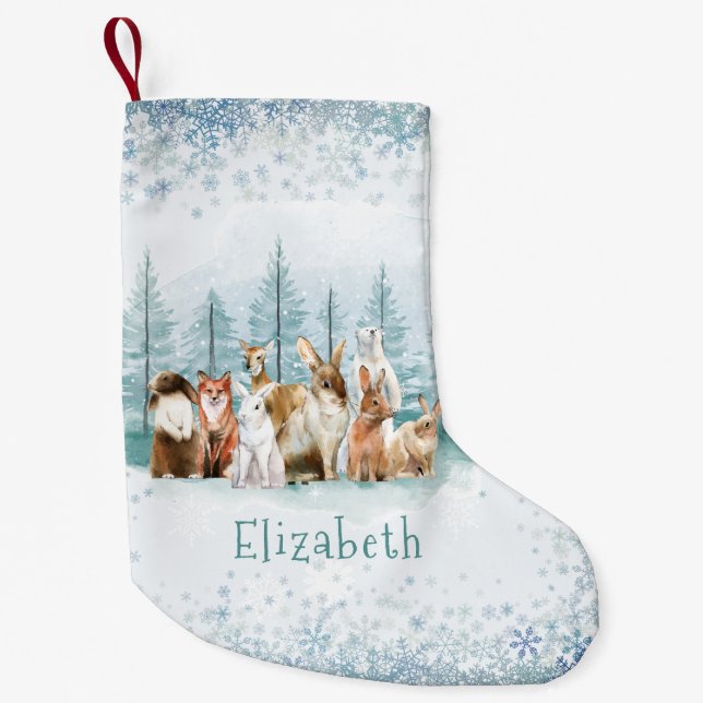 Calcetín Navideño Pequeño Navidades Personalizado de acuarela verde de anima (Anverso)