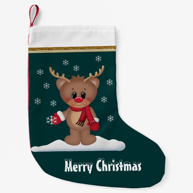 Calcetín Navideño Pequeño Navidades personalizado de vacaciones de renos (Anverso)