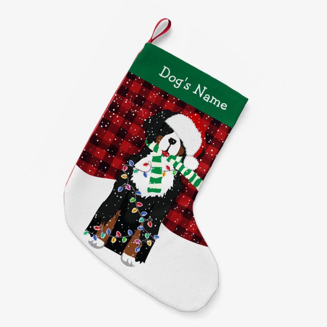 Calcetín Navideño Pequeño Navidades personalizados Bernese Mountain Holiday  (Frente (Colgado))