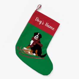 Calcetín Navideño Pequeño Navidades personalizados Bernese Mt Dog Sledding