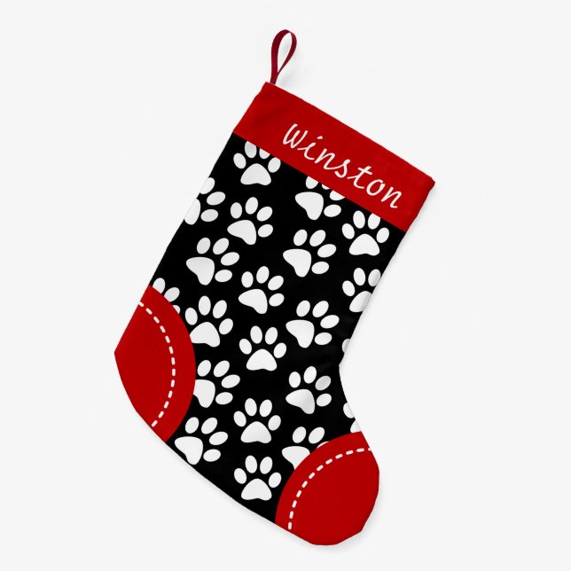 Calcetín Navideño Pequeño Navidades personalizados de Dog Paw para negros (Frente (Colgado))