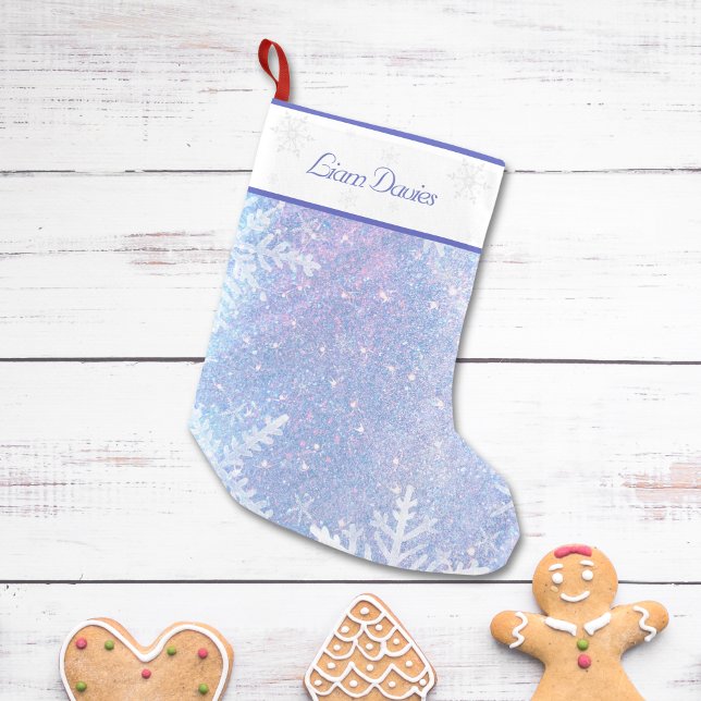 Calcetín Navideño Pequeño Navidades personalizados de Frosty Blue se levanta (Frosty Blue Personalized Christmas Stocking)