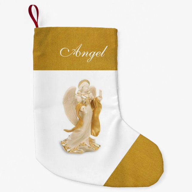 Calcetín Navideño Pequeño Navidades Personalizados de oro y ángel blanco lev (Anverso)