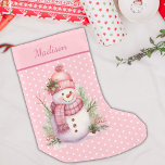 Calcetín Navideño Pequeño Navidades Personalizados de Punto Polka de Snowman<br><div class="desc">Navidades Personalizados De Punto Polka De Snowman Rosado Vintage Se Resistieron. ¡Listo para ser personalizado!</div>