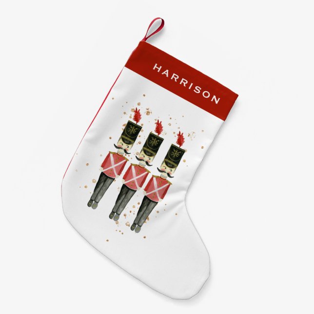 Calcetín Navideño Pequeño Navidades personalizados de Red & Gold Nutcracker (Frente (Colgado))