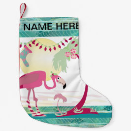 Calcetín Navideño Pequeño Navidades personalizados Flamingo Holiday Scene