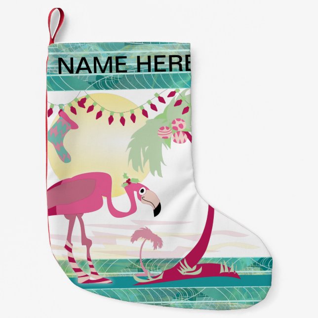 Calcetín Navideño Pequeño Navidades personalizados Flamingo Holiday Scene (Anverso)