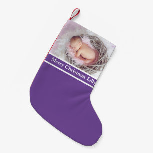 Calcetín Navideño Pequeño Navidades personalizados foto bebé, nombre Santa H