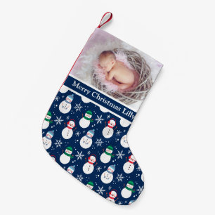 Calcetín Navideño Pequeño Navidades personalizados Foto del bebé, Nombre Car