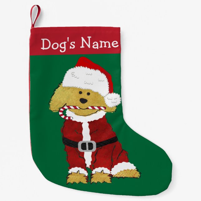 Calcetín Navideño Pequeño Navidades personalizados Goldendoodle Santa Claus (Anverso)