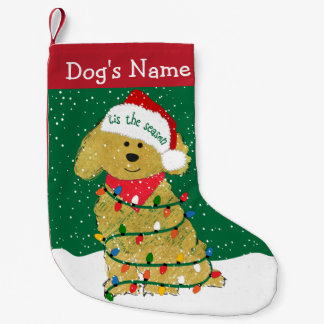 Calcetín Navideño Pequeño Navidades personalizados iluminan Goldendoodle