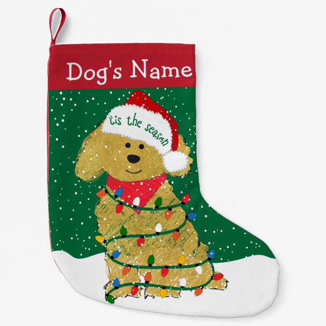 Calcetín Navideño Pequeño Navidades personalizados iluminan Goldendoodle (Anverso)