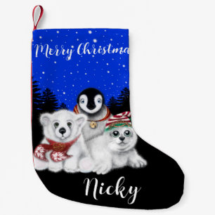 Calcetín Navideño Pequeño Navidades pingüino bebé oso polar cachorro