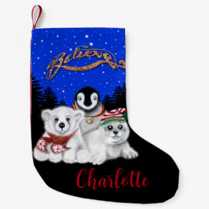 Calcetín Navideño Pequeño Navidades pingüino bebé oso polar cachorro