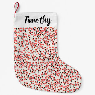 Calcetín Navideño Pequeño Navidades pintados a mano ramas Berries Blanco roj