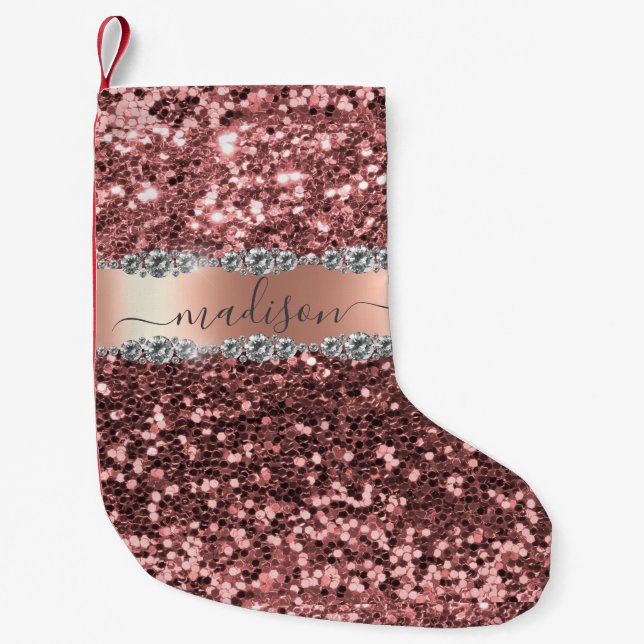 Calcetín Navideño Pequeño Navidades Purpurina Diamond Glam Pink Personalizad (Anverso)